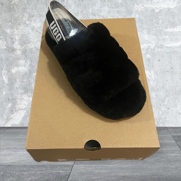 NWT NIB UGG: Fluff Yeah Slide in Black - Picture 2 of 7